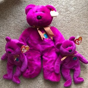 (2)Ty Beanie Babies Millennium Bear Birthday January 1 1999 and (1) Beanie BUDDY